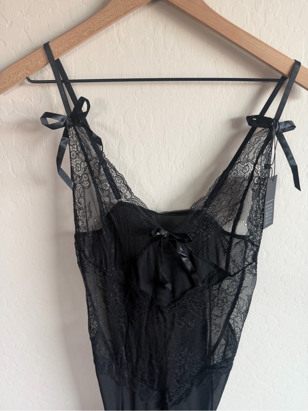 Romantic Black Lace Floral Sheer Slip Nightgown S Nwt Dark Cottagecore Gothic — image 3 of 6